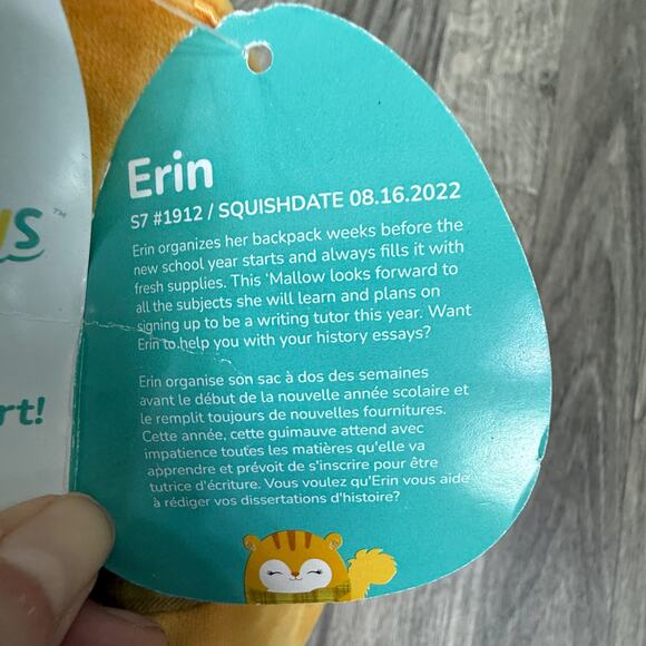 Squishmallows Erin Chipmunk S7 #1912 12” Plush 2023 Fall Green Scarf NWT - Picture 6 of 7